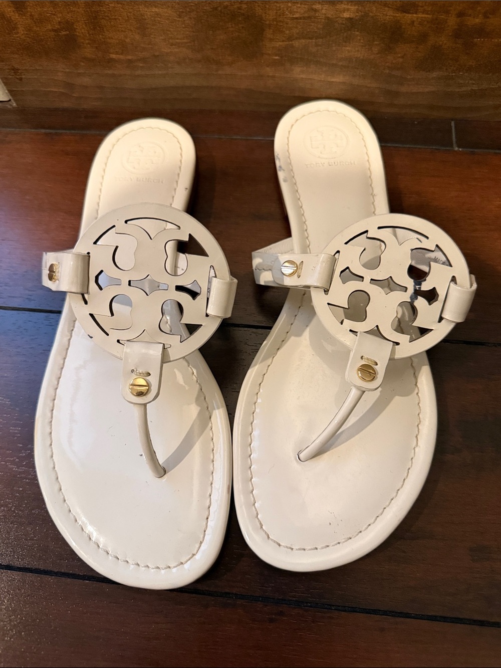 Tory Burch Cream Miller Cutout Logo Thong Sandals